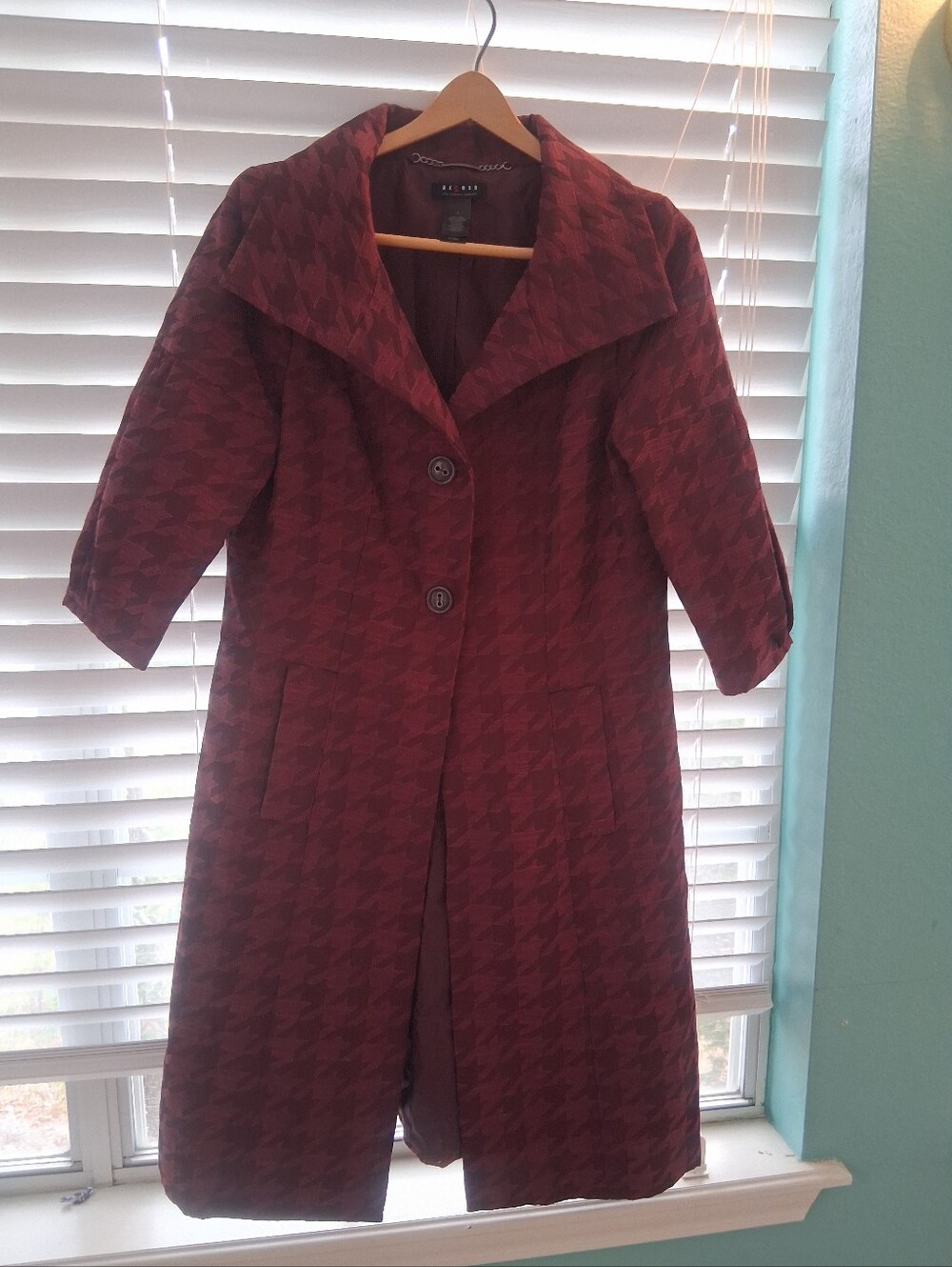 Chico's Deep Wine Houndstooth Trench Coat